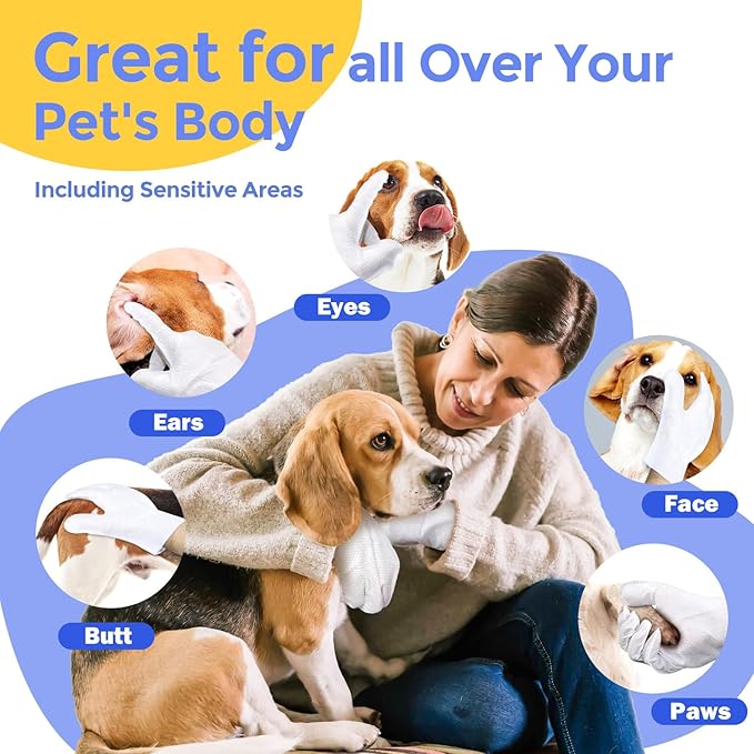PUPMATE Pet Cleaning Glove Wipes for Dogs & Cats, Hypoallergenic Deodorizing Disposable No-Rinse Grooming Wipes, Extra Thick Bathing Wipes,Perfect for Pet Dry Cleaning,Daily Care and Travel,6 pcs