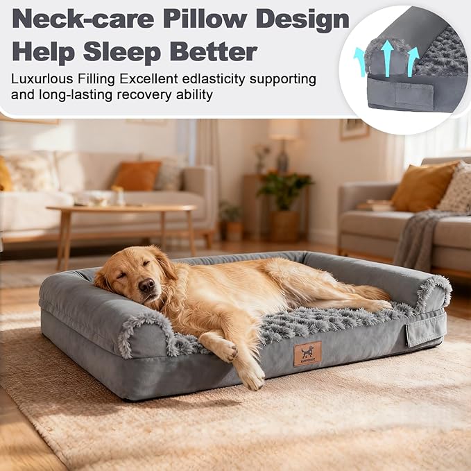 PAWPUBBY XXL Orthopedic Dog Bed, Memory Foam Waterproof Pet Bed with Removable Washable Cover, Non-Slip Extra Large Dog Bed for 110lbs Large Dogs & Senior Dogs (Dark Gray)