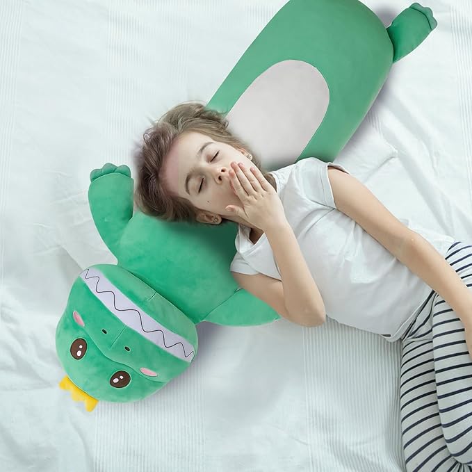HAIJUNYA 36” Large Dinosaur Plush Long Pillow, Cute Green Extra Dinosaur Stuffed Animals, Big Soft Body Pillow Squishy Plushies Toy, Gifts for Kids Boys Girls, Birthdays, Halloween, Christmas