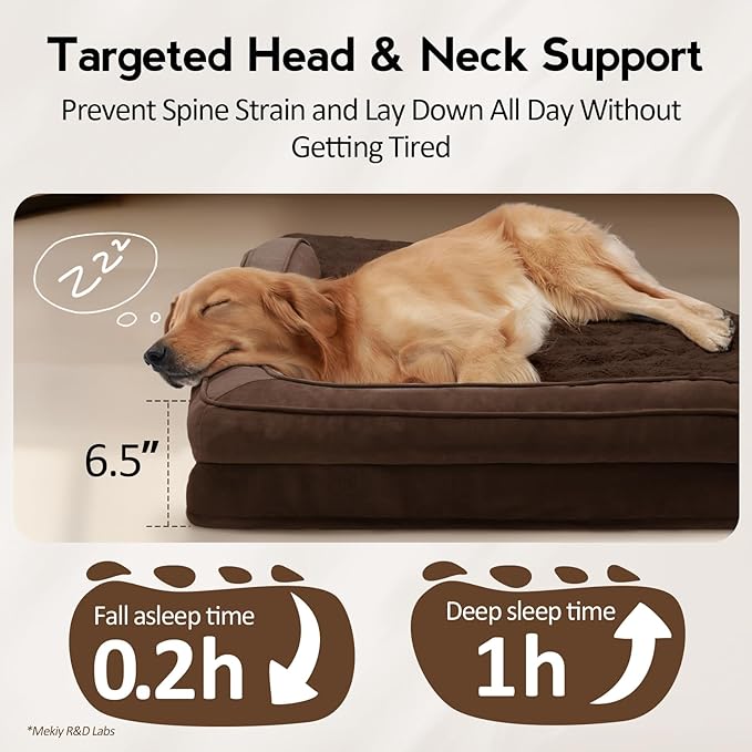 MEKIY Large Orthopedic Dog Bed with Sides XXL Dog Beds with Removable Washable Cover Non-Slip Waterproof Pet Bed for Extra Large Dogs - Brown XXL