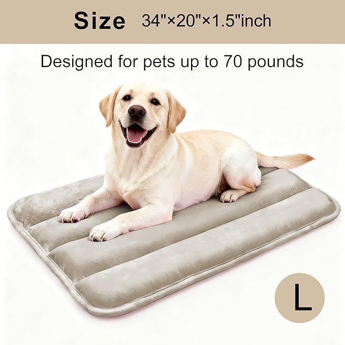 Fogkiss Dog Bed Mat, Reversible Dog Crate Pad with Washable Kennel Mat and Soft Foam, Flat Pet Bed for Dogs & Cats, for Crates Carriers & Travel (Light Brown, 34" L*20" W*1.5" Th)