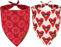 ADOGGYGO Valentines Dog Bandana 2 Pack, Heart Sunburst Eyelash Print Puppy Scarf, Durable Fabric, Red Pink Valentine Bandanas for Small Dogs (Small)