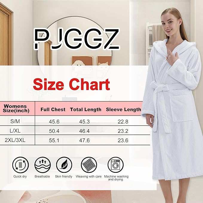 PJGGZ Hooded Bathrobes for Women, Soft Long Towel Robes for Women - Quick Dry yet Warm