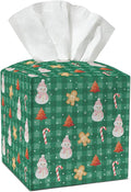 Christmas Gingerbread Tissue Box Cover, Snowman Leather Tissue Holders Decorative for Home Office Kitchen Bathroom Organizer, Square Facial Paper Organizer Christmas Table Decor -036