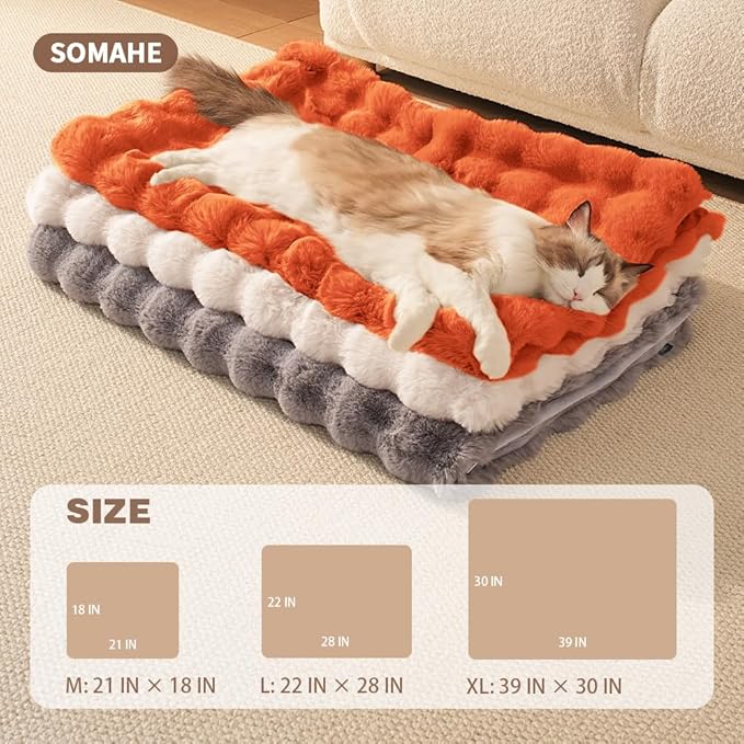 SOMAHE Self-Warming Cat Blanket, Dual-Side Plush Sherpa Throw with Anti-Static, Snuggle Mat for Kittens & Cats, Cozy Bed Topper for Windowsills & Couches, Machine Washable & Dryable, 21x18 Inch Orange