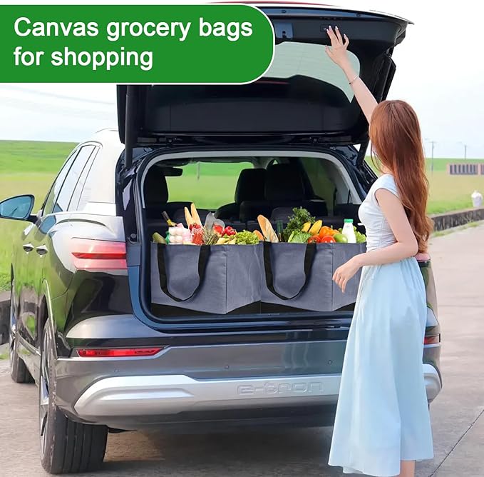 CNaiyunpin Canvas Reusable Grocery Bags Heavy Duty, 8.3 gal Foldable Large Tote Bag with Handles, Holds 60 lbs Canvas Shopping Bags, 3 Pack