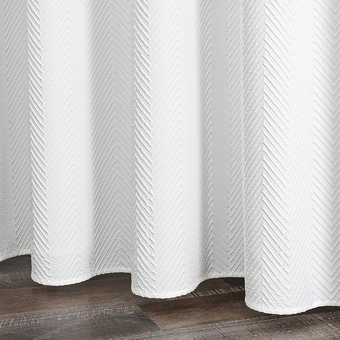 Gibelle White Shower Curtain, 3D Embossed Textured Herringbone Fabric Modern Farmhouse Bathroom Decor Soft Cloth Curtain Set with Hooks, 72x72