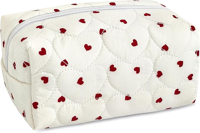 STARDW Cute Quilted Makeup Bag for Women, Large Capacity Travel Toiletry Bag with Zipper and Canvas Lining