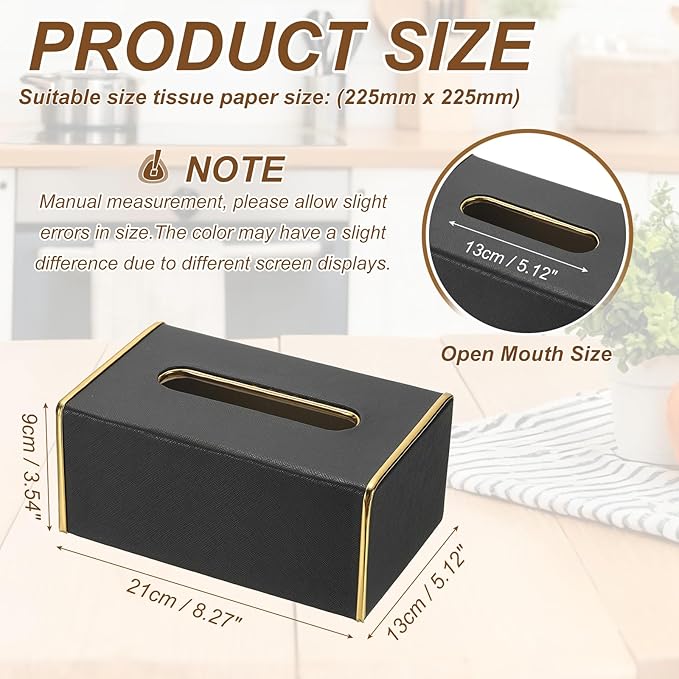 uxcell Tissue Box Cover, Rectangle Modern Tissue Box Holder with Magnetic Closure for Living Room Bedroom Office Hotel Desk (8.3"x5.1"x3.5", Black)