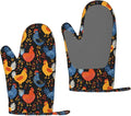 Heat Resistant Oven Mitts 2 Pack, 500°F Silicone Oven Gloves with Non-Slip Grip, Soft Quilted Cotton Lining for Baking, Grilling, BBQ, Cooking (Rooster)