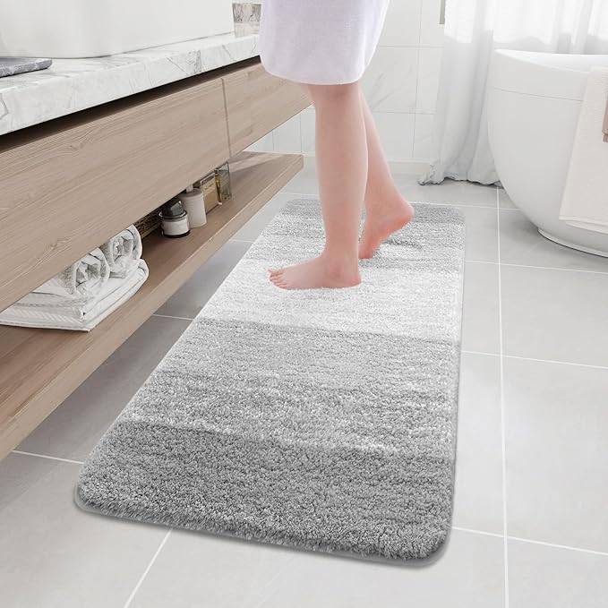 Arotive Microfiber Bathroom Rugs, Shaggy Soft and Absorbent Bath Rug, Non-Slip, Thick Plush Machine Washable Dry Bath Mats for Bathroom, Tub and Shower, 59x17, Light Grey, Rectangular