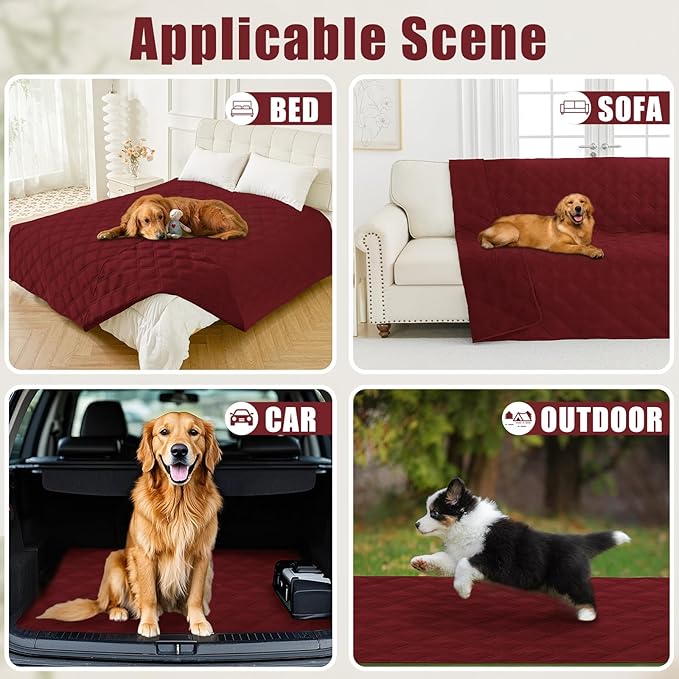 Smiry Waterproof Dog Bed Cover Blanket 68x82, Soft Reversible Pet Blanket, Washable Leakproof Cats Dogs Couch Cover for Sofa, Couch, Furniture, Lattice, Wine Red/Wine Red