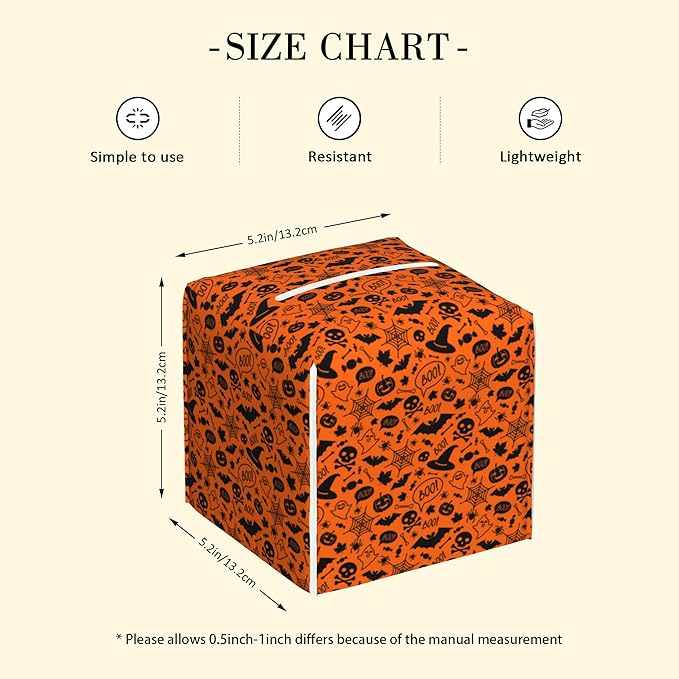 POIUBLE Halloween Pumpkins and Bats Tissue Box Cover Skulls Spiders Ghosts Leather Tissue Box Holder Square Facial Paper Organizer Dispenser for Bathroom Kitchen Bedroom Vanity Countertop Night Stands