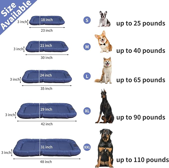 Warfort Durable Outdoor Dog Bed with Pillow Around Curling Sleep Fully Waterproof Indoor Cat Bed Crate Mat Stable Kennel Pad, for Pets (Blue, Medium(30x21in))