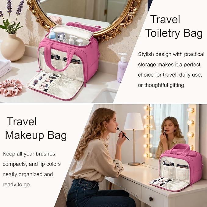 Bagstellar Travel Toiletry Bag, Lightweight Wide-open Large Puffy Toiletry Bag for Women, Quilted Makeup Bag Organizer Water-resistant Cosmetic Bag with Handle for Toiletries, Essentials, Accessories