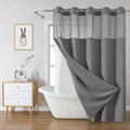 eachope Grey No Hook Waffle Weave Shower Curtain with snap-in Liner Replacement, 230GSM Waterproof Fabric Hotel Shower Curtain Set for Bathroom, Through Mesh Top Window,71Wx92H