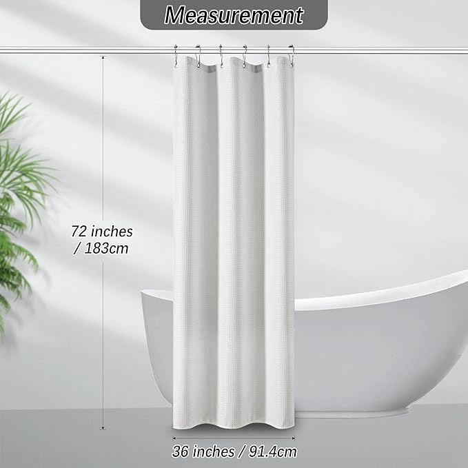 PANGSINNE Modern Shower Curtain for Stall - Water Repellent Waffle Textured 256GSM Heavy Duty Half Size Shower Curtains for Bath Tubs, Hotel Quality Narrow Bath Curtain Set with 6 Hooks, 36Wx72H