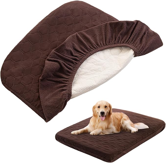 Nanbowang Waterproof Dog Bed Cover Replacement - Washable Pet Hair Easy to Remove, Dog Pillow Quilted for Dogs/Cats, 44x54 Brown