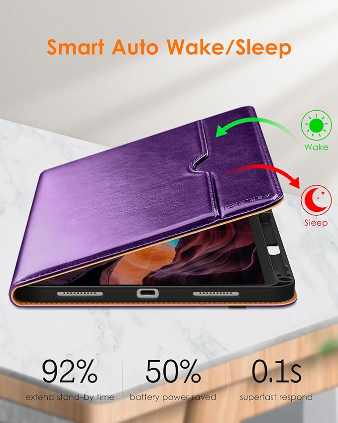 DTTO for iPad (A16) 11th Generation Case 11 Inch 2025, iPad 10th Generation Case 10.9 Inch 2022, Premium Leather Business Folio Stand Cover with Pencil Holder - Auto Wake/Sleep, Dark Purple