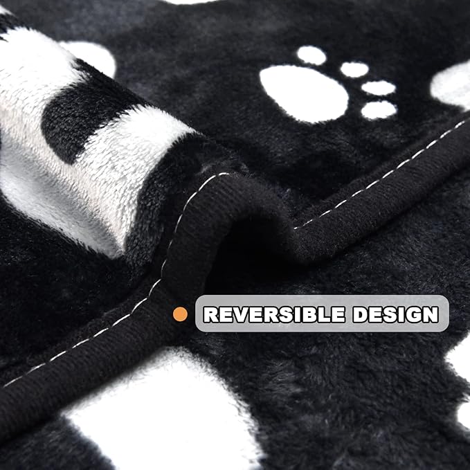 AHOOCUSTOM Dog Blanket, Soft Fleece Dog Blankets for Extra Large Dogs, Fluffy Flannel Pet Cat Puppy Blanket Mat Cover for Bed Couch, Cute Paw Print Throw Blanket for Dogs, Black 80"X60"