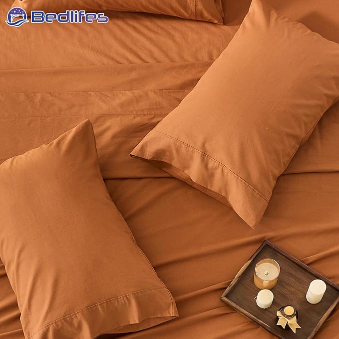 Bedlifes 100% French Pure Linen Sheets California King Size Breathable and Cooling Flax Sheet Set Soft Durable and Moisture Wicking 16 Inch Deep Pocket-4 Piece(Cal King,Brown)