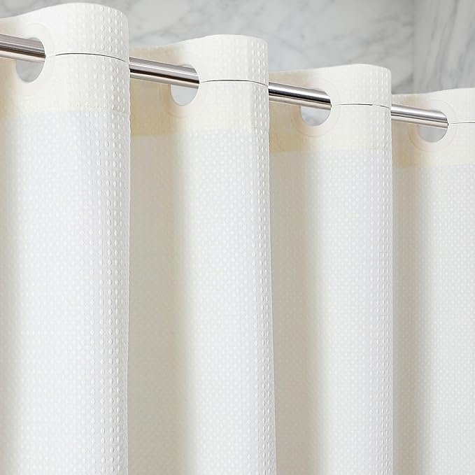 Zemyovia Waterproof No Hooks Waffle Shower Curtain, 260GSM Heavy Duty Fabric, with 10 Durable Split Grommets, Luxury Hotel Spa Style for Bathroom, Machine Washable, 74 x 72 Standard Size, Cream