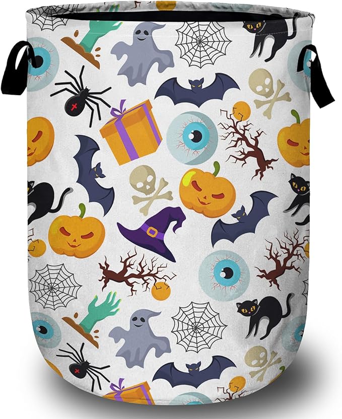 Pumpkin Magic Element Laundry Basket with Sturdy Handles, Halloween Collapsible Oxford Cloth Laundry Hamper Organizer Basket for Bathroom Bedroom 15.7x20 Inch