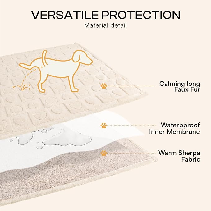 Luciphia Waterproof Dog Blanket for Medium Large Dogs Washable Bed Couch Protector Soft Fluffy 3D Heart Jacquard Pet Blanket with Sherpa Fleece Cozy Calming Throw Blankets, Beige 85x57 inch