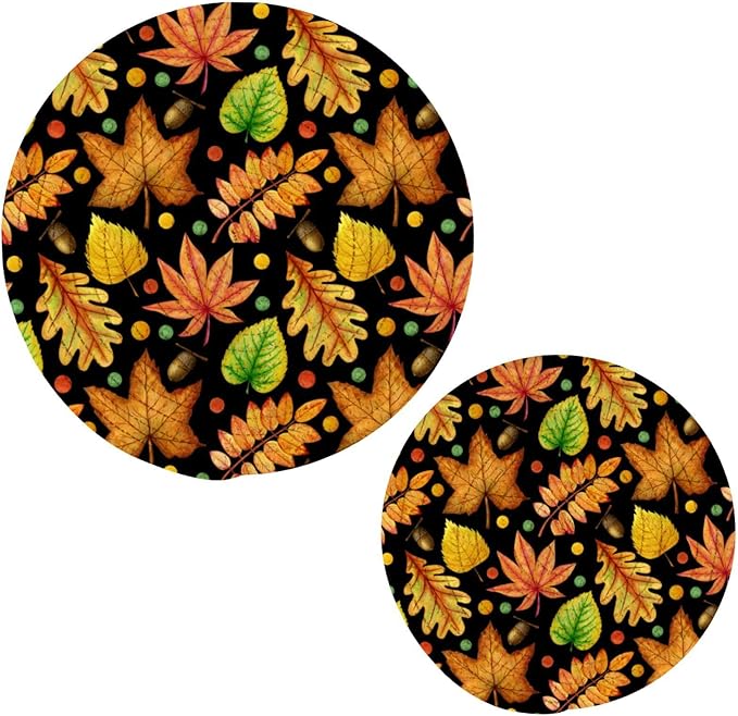 Boccsty Colorful Autumn Leaves Trivet Mat 2PCS Oak Aspen Maple Round Woven Potholders Kitchen Table Countertop Protector Hot Pads Farmhouse Coasters Counter Mats for Cooking Baking
