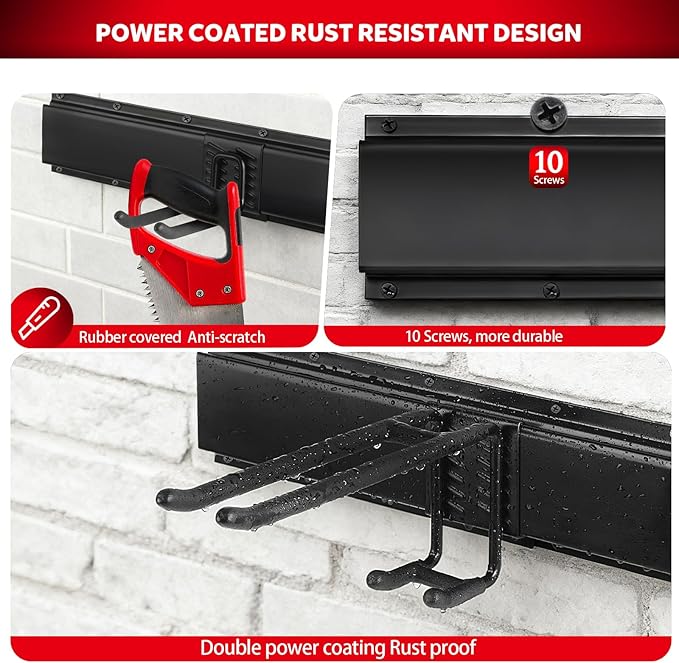 WEZAFO 64 Inches Garage Tool Organizer Wall Mount, Tool Storage Rack Wall Mount, Heavy Duty Garden Wall Organizer System for Yard, garage and Shed, Tool Holder for Hanging Rake Snowboard Broom Mop