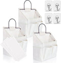 Kanrichu 3pcs Wall Hanging Organizer Bag, Linen Fabric Door Hanging Storage Basket with Pockets, Waterproof Bin for Kitchen, Bedroom, Office, RV Camper (White)