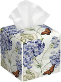 Tissue Box Cover Leather Tissue Box Holder Cube Tissue Case Cover Facial Paper Organizer Dispenser for Bathroom, Vanity Countertop, Office Desk (Vintage Hydrangea Flower and Butterfly)