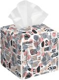 Boho Vintage Leather Tissue Box Holder Abstract Plant Leaves Tissue Box Cover Facial Paper Case Organizer Cube Napkin Dispenser for Bathroom Vanity Countertop Night Stand Office Car