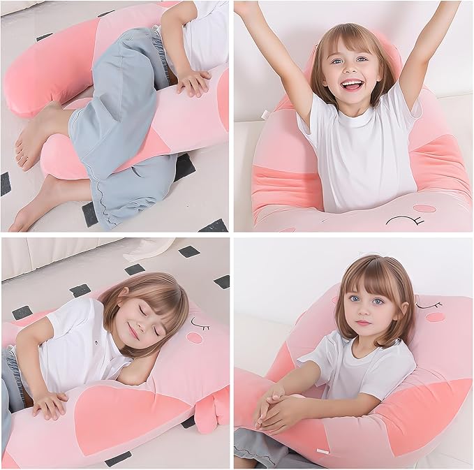 MLdian 47x23 inch U Shaped Long Plush Body Pillows for Kids, Stuffed Animal Axolotl Soft Large Pillow for Sleeping, Big Cute Plushies, Washable Cover, Gift for Boys and Girls