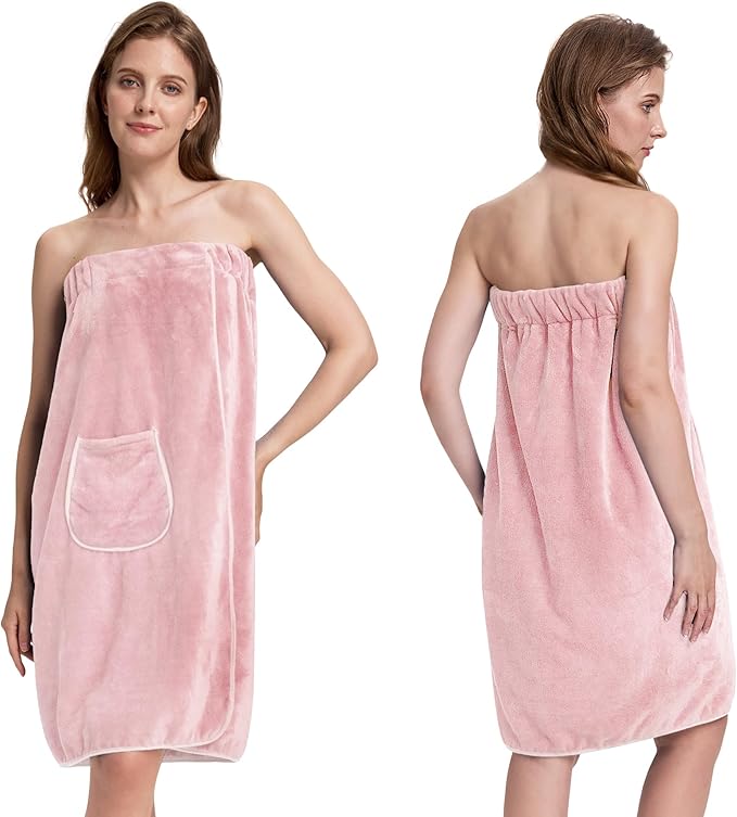PJGGZ Towel Wrap for Women, Three Adjust Clasps Closure Bath Wraps After Shower Spa Sauna Bathrobe(Available in Plus Size)