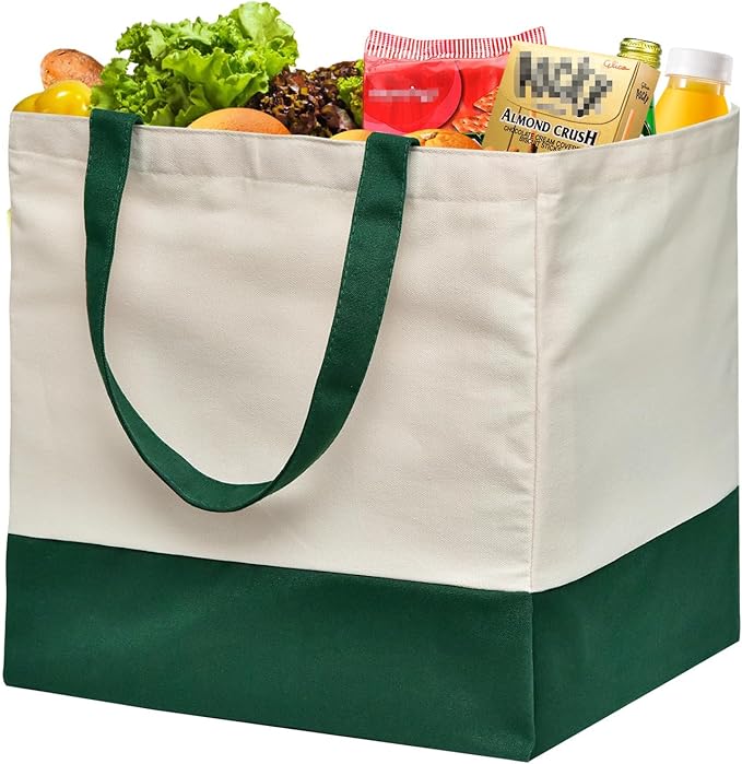 CNaiyunpin Reusable Grocery Bags Heavy Duty, 8.3 gal Foldable Large Canvas Tote Bag with Handles, Holds 60 lbs Canvas Shopping Bags, 1 Pack（Retro Green）