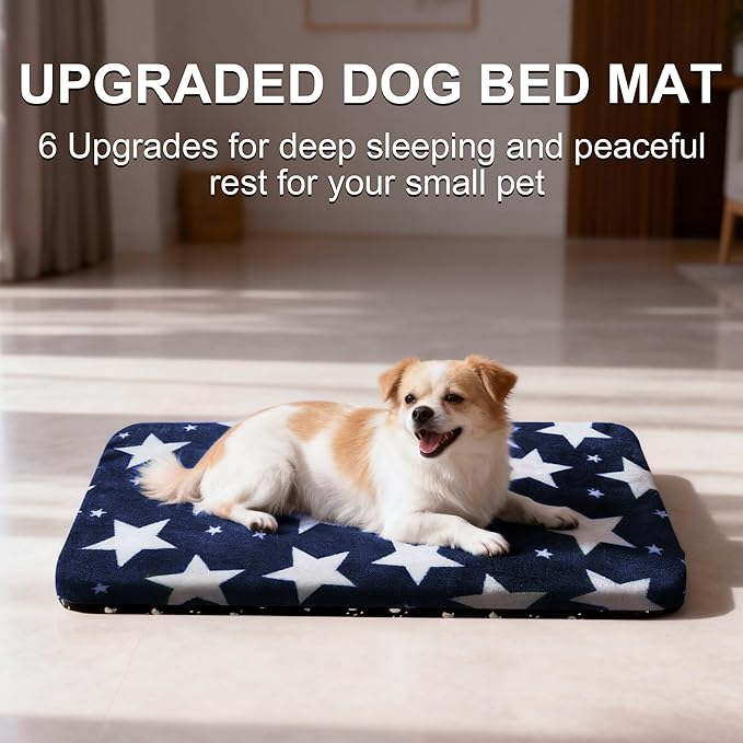 WITTOP Washable Dog Bed Plush Orthopedic Outdoor Crate Mat with Non-Slip Bottom,Luxe Soft Kennel Pad for Pets, Cozy Cage Cushion & Pet Sleeping Mattress Large Sized,Medium,Small Dogs,24 x 18 inch,Blue