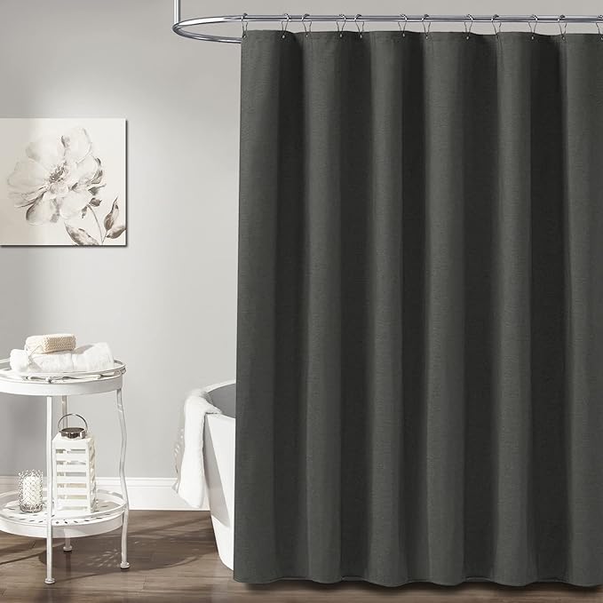 BTTN Charcoal Grey Shower Curtain - Linen Textured Heavy Duty Thick Waterproof Cloth Shower Curtain Set with 12 Plastic Hooks, Hotel Luxury Decorative Fabric Shower Curtain for Bathroom, 72x72, Gray