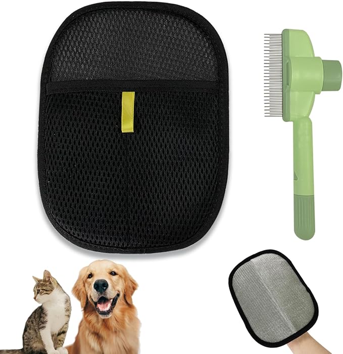 Pet Hair Removal Glove for Cats and Dogs,Mesh Hair Grooming Mitt, Equipped with 1PCS Pet Grooming Comb