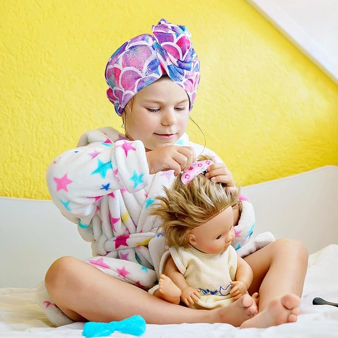 MADHOLLY Microfiber Hair Towel for Kids Gift - Soft Super Absorbent Rapid Drying Hair Towel Wrap Turban for Girls Women with Button, Anti-Frizz for Thicker Curly Long Hair, 2Pack