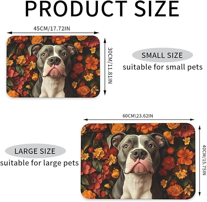 Pitbull Food Mat for Floors Waterproof,Quick Dry Anti-Slip Dog Bowl Mats for Food and Water,Pet Feeding Mats,Pet Placemat for Messy Drinkers to Protect Floors,Pets Supplies 17.72×11.81in