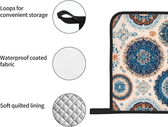 Oven Mitts and Pot Holders Sets of 4 Vintage Mandala Flower Kitchen Potholder Gloves Heat Resistant Non-Slip for Chef Baking Cooking Grilling BBQ Mittens