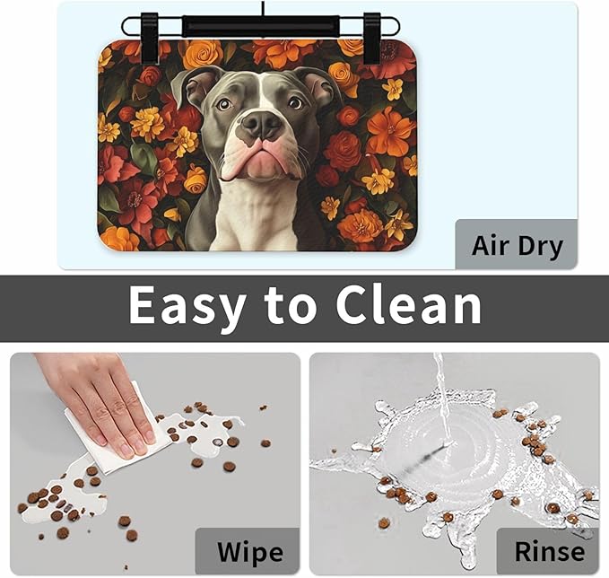 Pitbull Food Mat for Floors Waterproof,Quick Dry Anti-Slip Dog Bowl Mats for Food and Water,Pet Feeding Mats,Pet Placemat for Messy Drinkers to Protect Floors,Pets Supplies 17.72×11.81in