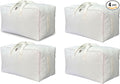 DoYiKe Soft Canvas Clothes Storage Bags with Four Carrying Handles and Clear Window, Closet Organizer for Clothing, Blankets Sheets Pillows and Bedding, 55L, 4 Pack, White