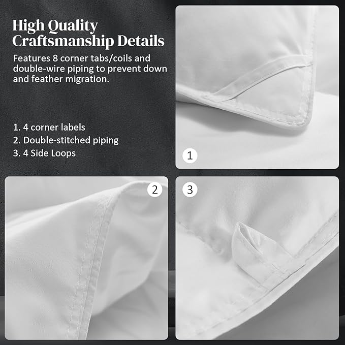 Dreamhood Down Feather Fiber Comforter King Size Fluffy Breathable White Duvet Insert Ultra Soft All Season Luxury Bedding Comforter with Corner & Center Loops (106"x90")