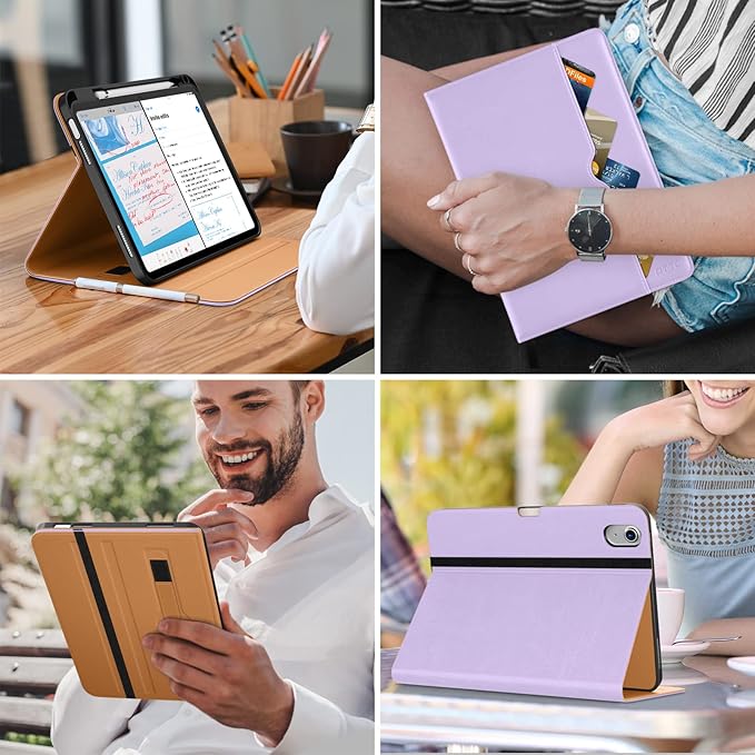 DTTO for iPad (A16) 11th Generation Case 11 Inch 2025, iPad 10th Generation Case 10.9 Inch 2022, Premium Leather Business Folio Stand Cover with Pencil Holder - Auto Wake/Sleep, Lavender