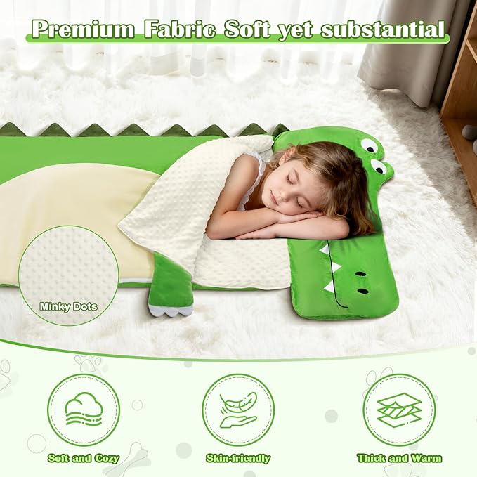 Toddler Nap Mat,Elephant Kids Sleeping Bag 67‘’×27‘’,Extra Large Slumber Bag Thick with Removable Pillow for Girls Boys,Soft Plush Roll Up Sleeping Mat Lightweight for Preschool,Daycare,Travel
