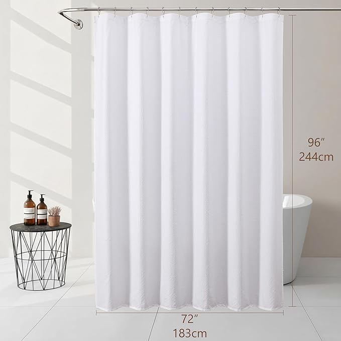 Ebesto Extra Long White Shower Curtain 96 Inch Long 1 Piece, Waffle Embossed Textured Fabric Shower Curtains for Bathroom Large Hotel, Water Resistant, Machine Washable, 72Wx96L Inches