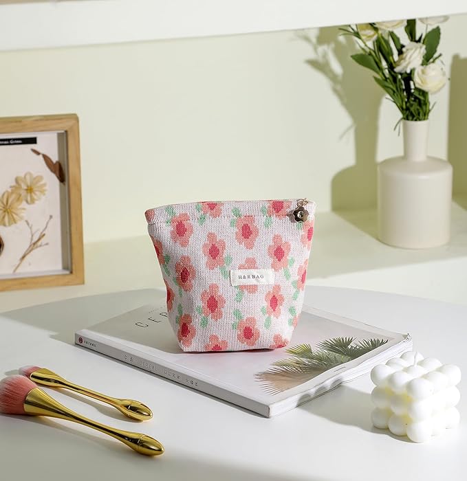 getgto 2 Pcs Makeup Bags, Large Cosmetic Bag Travel Toiletry Bag Organizer for Women, Embroidery Craft, Floral Makeup Bag Small Cosmetic Pouch Purse with Zipper Gifts for Girls Teen