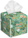 Garden Flower Blooming Tissue Box Holder,Cube Tissue Box Cover Holder,Leather Facial Paper Organizer Dispenser Home for Bedroom Night Stands,Kitchen,Office and Car,5.2"×5.2"×5.2"